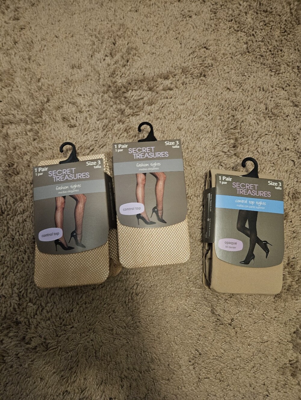 New Secret Treasures Nude/Tan Fashion & Control Top Tights (3 Pack)